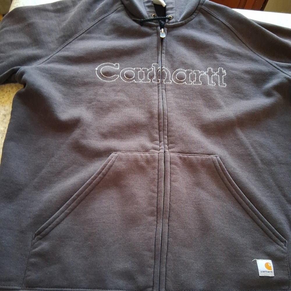 Carhartt Women's Full-Zip Hooded Sweatshirt in Charcoal - Picture 7 of 7